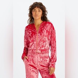 NWT Fabletics Crushed Velour Zip Up Hoodie/Strawberry Red/S(6)